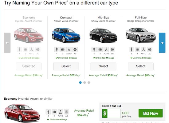 Re-bidding page for different car types